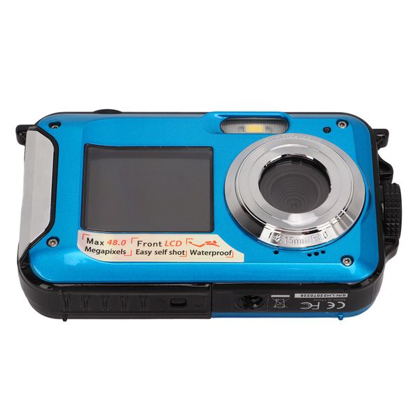 Underwater Digital Camera, 2.7K 48MP, 10ft Water Resistant, Bleu