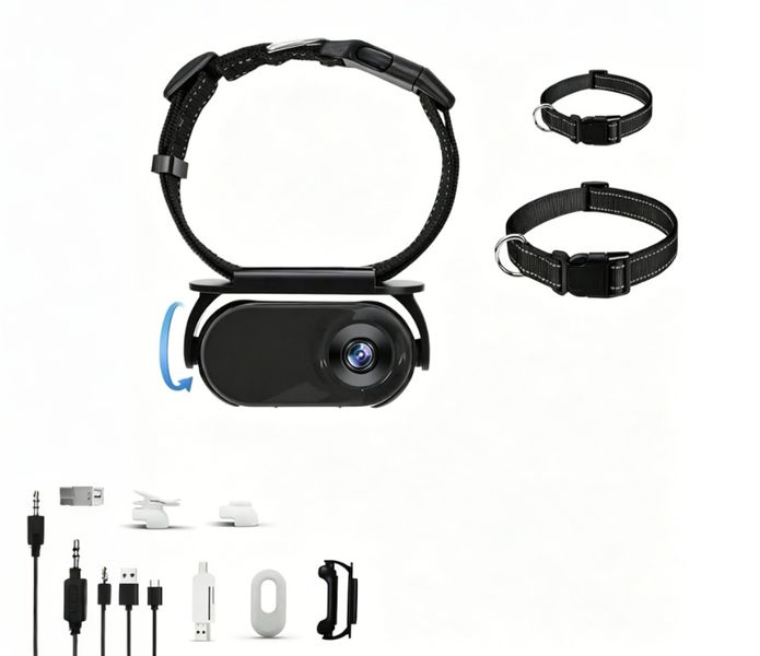 1080P Pet Collar Camera With Wide Angle Lens Black