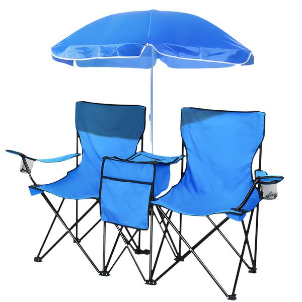 Double Folding Beach Chairs with Removable umbrella&amp;Mini Table Carrying Bag