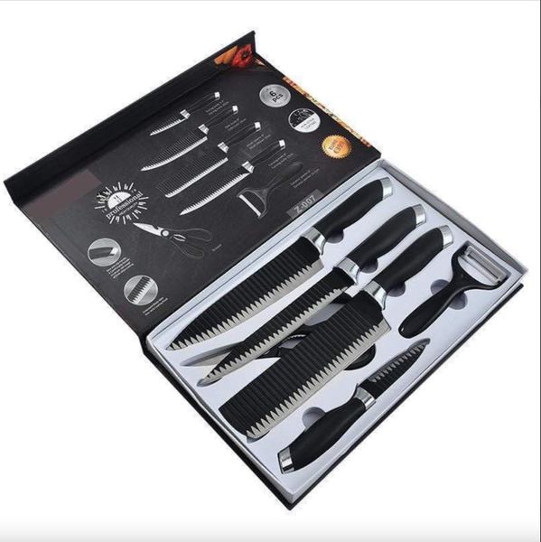6 Piece Professional Black and Silver Knife Set