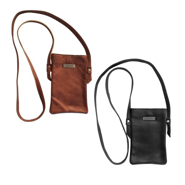 Leather Cellphone Crossbody Bags - Combo Pack | MIRELLE - Pecan &amp; Black