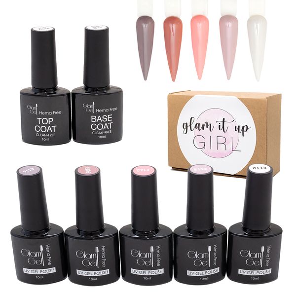 UV Gel Nail Polish Colour Set HEMA-FREE Glam Gel + Top &amp; Base Coat