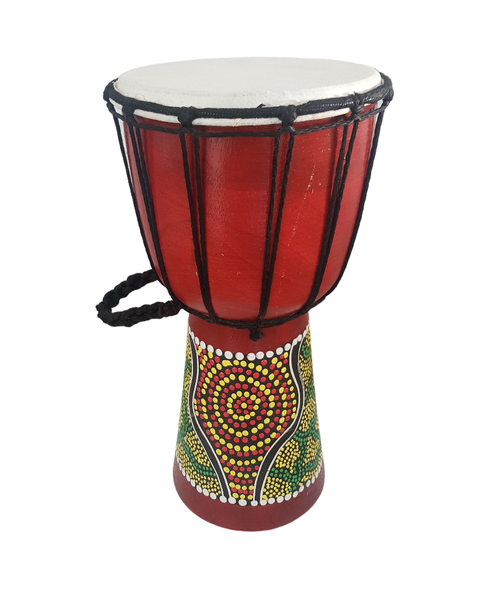 Djembe Hand Drum Hand Painted - Red Yellow Green Circles - 30cm