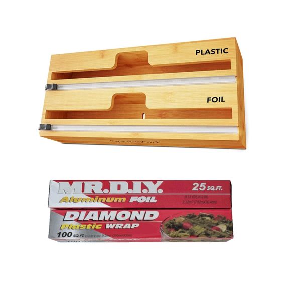 Wooden Foil and Cling Wrap Cutter Dispenser Kitchen Organizer