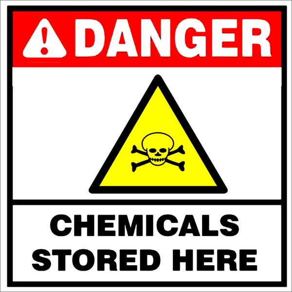 Danger Chemicals Stored Here Sign 29x29cm - 2 Pack