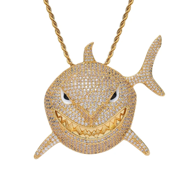 Iced Out Shark Pendant Neckchain With Rope Chain Necklace For Men