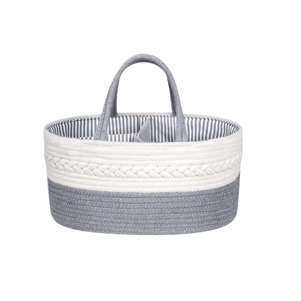 Cotton Rope Diaper Caddy Storage Basket- White and Grey