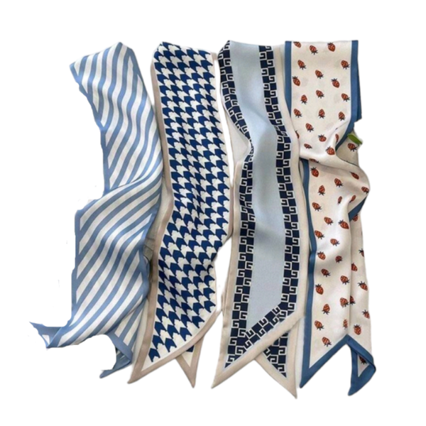 Blue Silk Neck/Hair Accessory Scarves- 4 Pieces