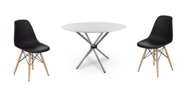 3 Piece Perla Marble Glass Table and Black Wooden Leg Chairs