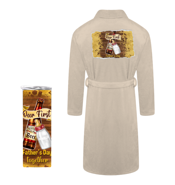 Dad Printed Fleece Gown and Tumbler Gift Set - Cream - First Father's Day Together