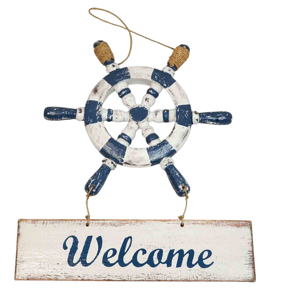 Welcome Hanging Sign Ship Wheel (30cm)