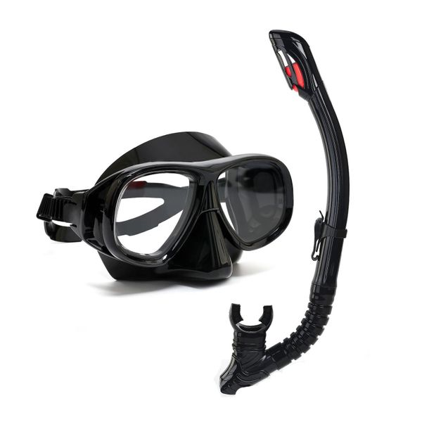 Snorkel and Mask Set , Full Dry Silicone Tube , Flat Lens Dive Mask