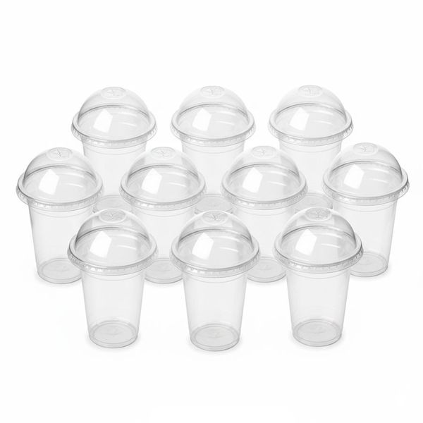 10Pcs Clear Dome-Lid Cups - 500ml Disposable Plastic Drinkware