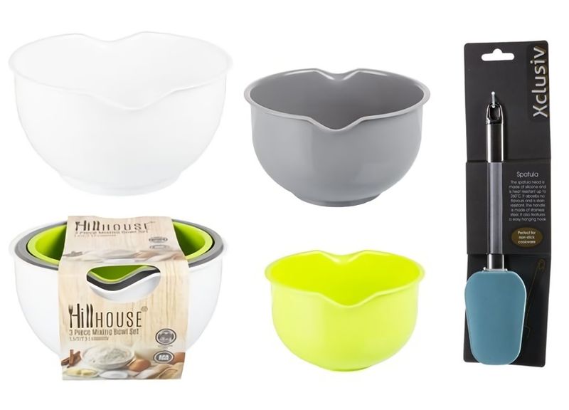 Silicone Spatula + 3pc Mixing Bowls Set Plastic 1.5l/2l/2.5l