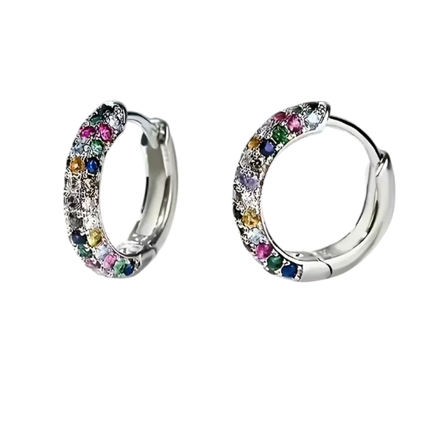 925 Sterling Silver Elegant Colourful Rhinestone Hoop Earrings for Women