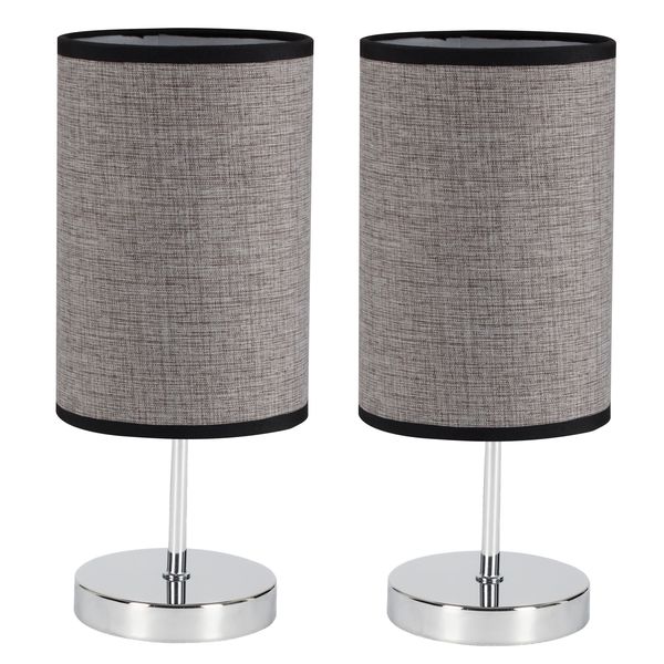 Elegant Chrome Bedside Lamps with Dark Brown Fabric Shades