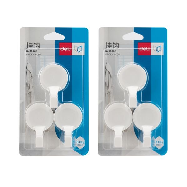 Deli Adhesive Hook 60mm 2 Pack (6 Piece) Max. Weight 3kg