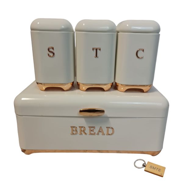 Bread Bin and Canister Set -White&amp;Gold &amp; Keyring