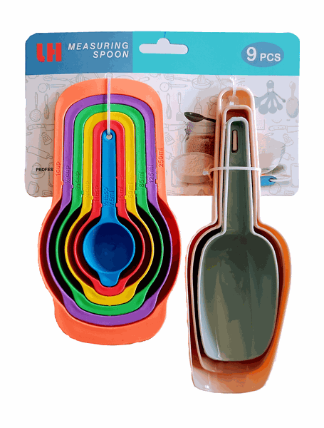 Plastic Colorful Measuring Cups &amp; Spoons 9 Piece Set for Kitchen Cooking