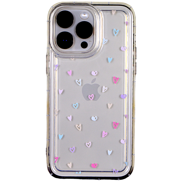 Clear - Phone Case with Tiny Multi Colour Hearts - Iphone 14 Pro Max