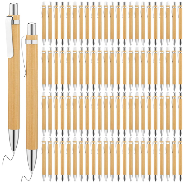 200 Pcs Bamboo Wooden Retractable Ballpoint Pen Bamboo Black Ink 1mm