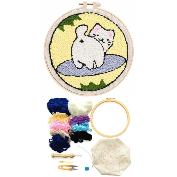 Yellow Kitten - Punch Needle Embroidery Wool Art DIY Craft Kit Tapestry