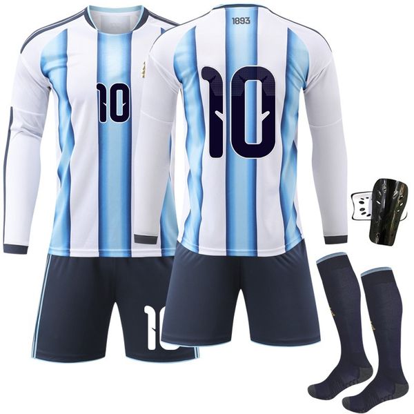 Boys Soccer Football Jersey Set - White/Blue - 4 Pieces - 10#