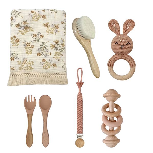Crochet Rabbit Baby Gift Set 7 Piece Brown