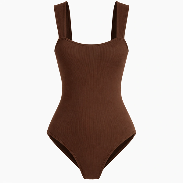 Square Neck Sleeveless Bodysuit - Brown