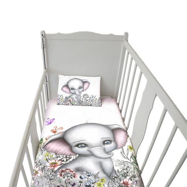 Pink &amp; Grey Elephant Cot Duvet Set