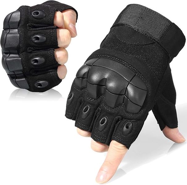 Tactical Fingerless Gloves Black Military Rubber Half Finger Gloves