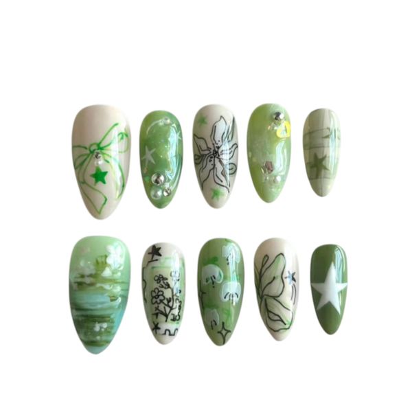 10 Piece - Nature-Inspired Press-On Nails - Multicolour