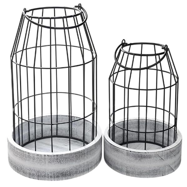 2 Piece Rustic Farmhouse Lantern Decor Stylish Decorative Set -Metal