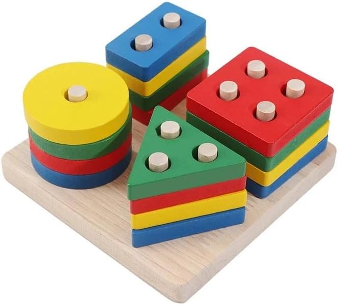 Montessori Wooden Shape Sorter - 4-Stack Geometric Toy for Aged 3-6