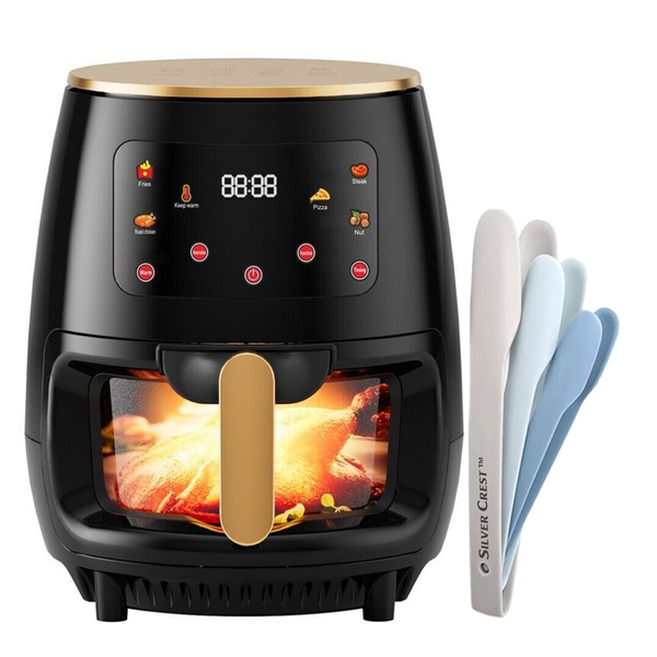 SilverCrest XL Glass Basket Digital Air Fryer Including a Nesting Tongs Set
