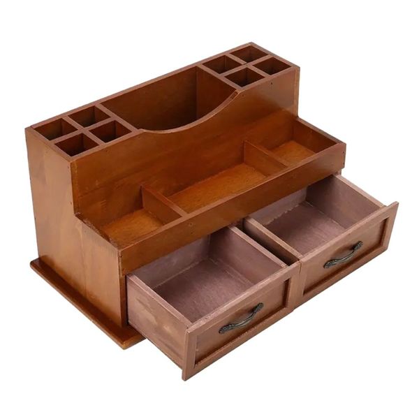 Decor Multipurpose Desktop Wooden Makeup Brushes Holder With Drawers -38cm