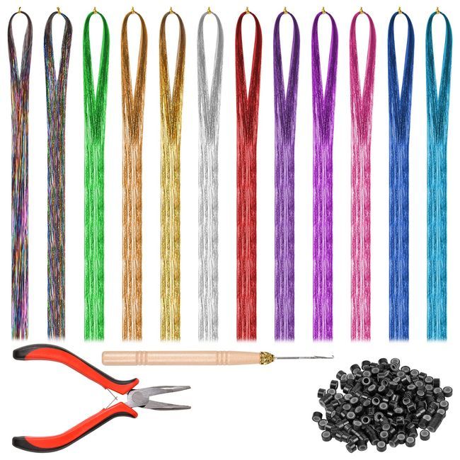 12 Colour Hair Tinsel Kit with Micro Beads and Accessories Shop Today