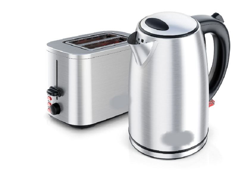 Allure Kettle &amp; Toaster Stainless Steel Set-Silver