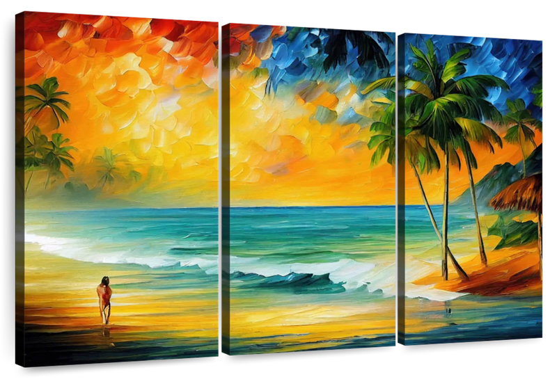 Canvas Art - Tropical I Beach 3 Piece Abstract Painting Canvas Wall Art