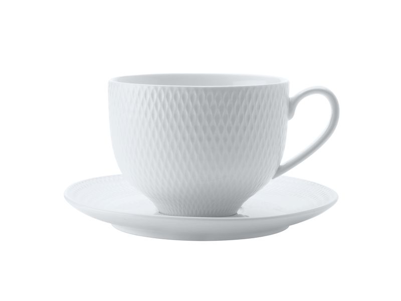 Maxwell and Williams White Basics Diamonds Cup and Round Saucer - Set of 4