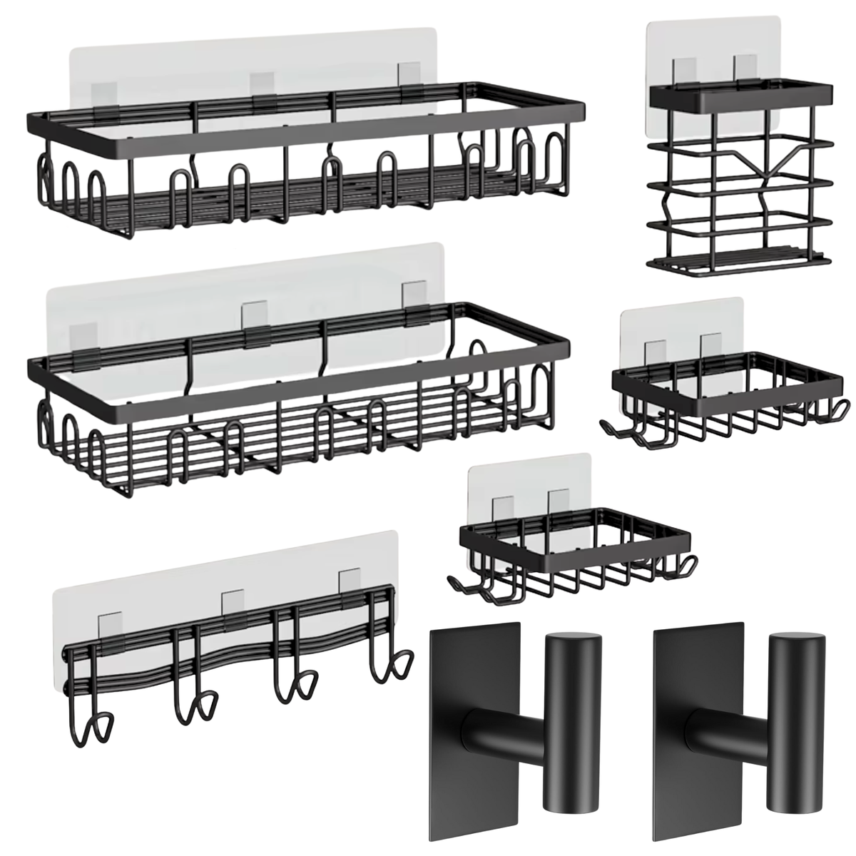 Shower Caddy with Hooks, Bathroom Organizers, Premium Metal, Adhesive - 8 Piece
