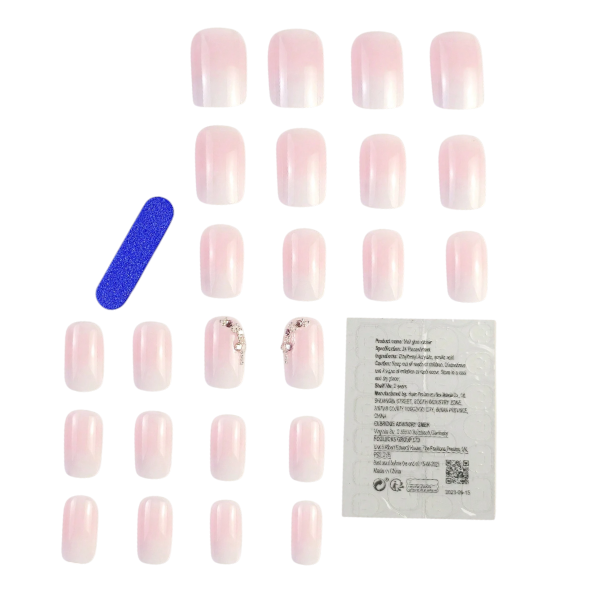 24 Pieces Elegant Rhinestone Detailed Square Press-On Nails Set - Pink Ombre
