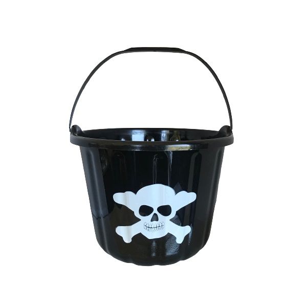 Halloween Pirate Skull &amp; Bones Candy Plastic Party Bucket