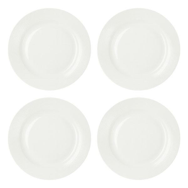 4 Piece - 8-Inch Elegant Ceramic Dinner Plates - White