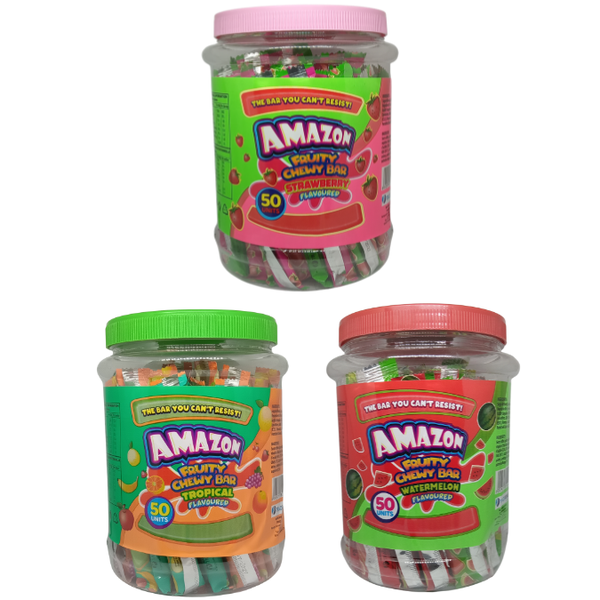 Amazon Fruity Chewy Bar 50 Units -Watermelon +Tropical + Strawberry