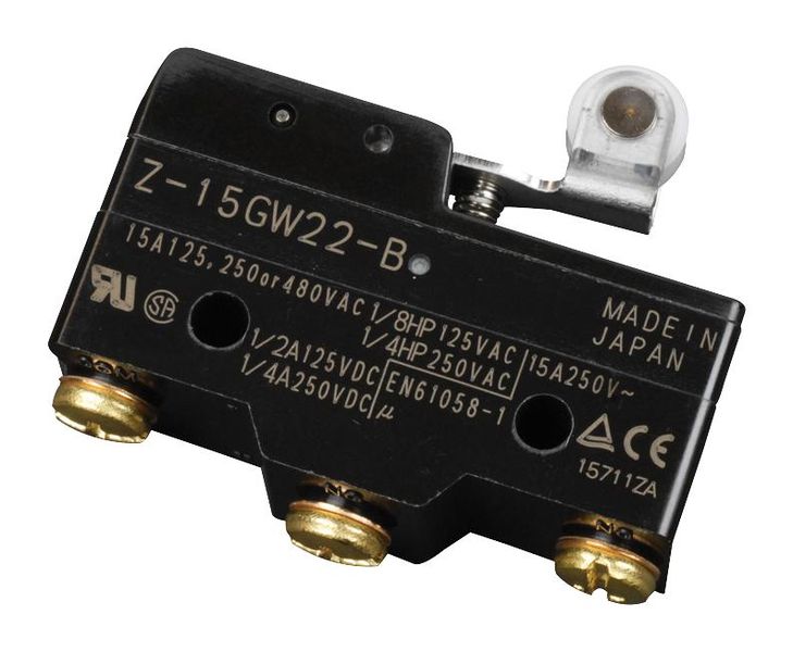 Omron (Z-15GW22-B) Microswitch, Standard, Short Hinge Roller Lever