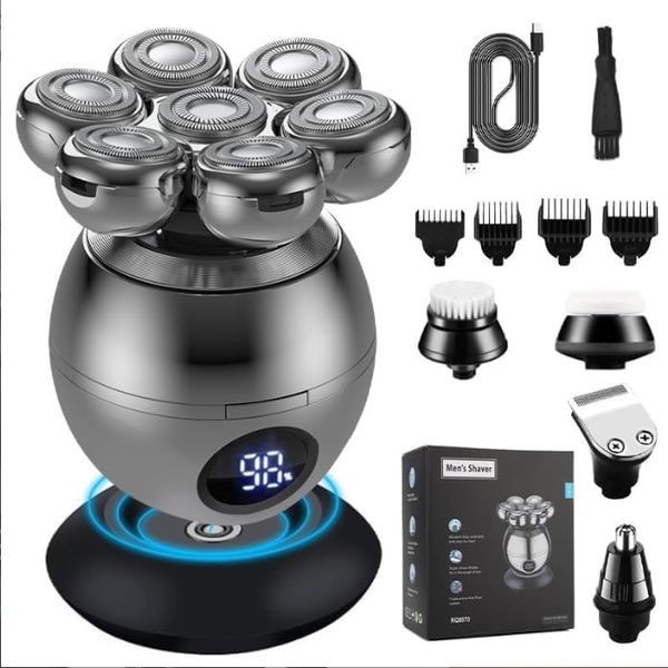 6 in 1 Bald Razor for Men, IPX6 Waterproof Head Shaver, LED Display