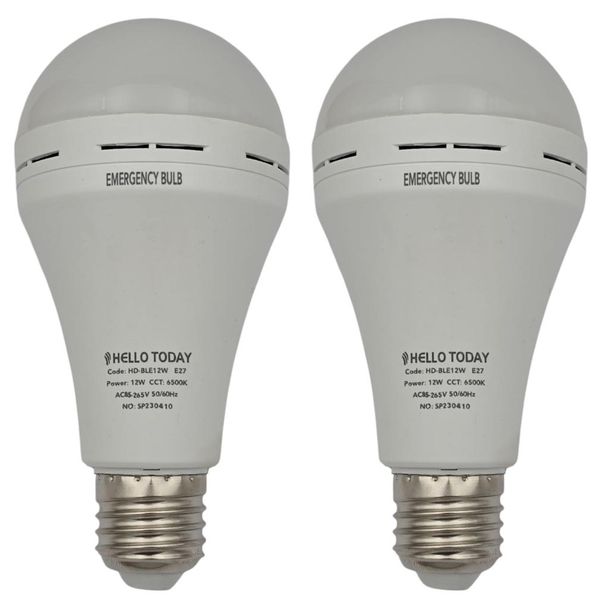 E27 LED Rechargeble Globe 12W - Emergency Bulb 2 Pack