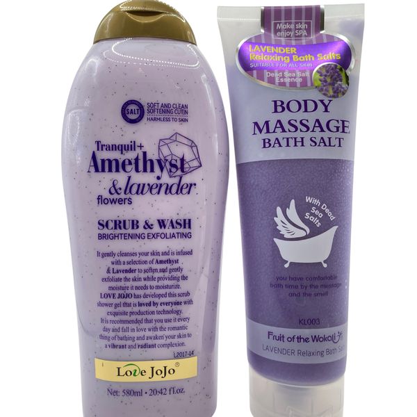 Amethyst&amp; Lavender Flowers Scrub and Lavender Body Massage Bath Salt Combo