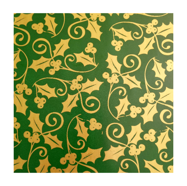 Gold Holly On Green Wrapping Paper - 10m roll